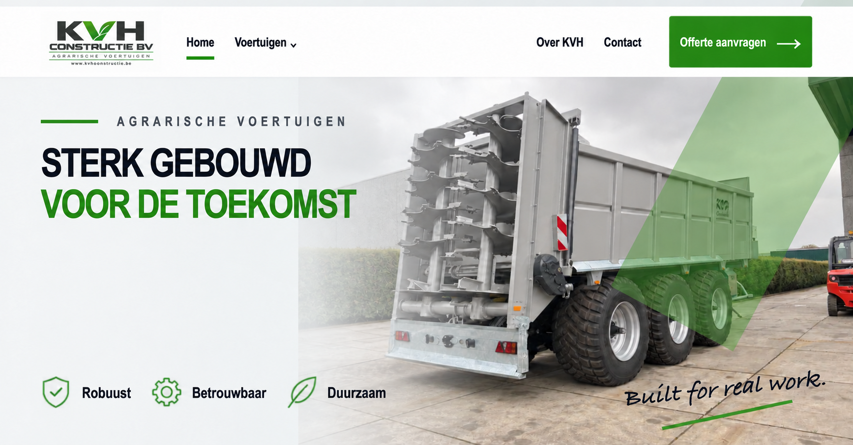 KVH Constructie BV — Agrarische voertuigen. Sterk gebouwd voor de toekomst. Mispelare 14, 9930 Zomergem, België.